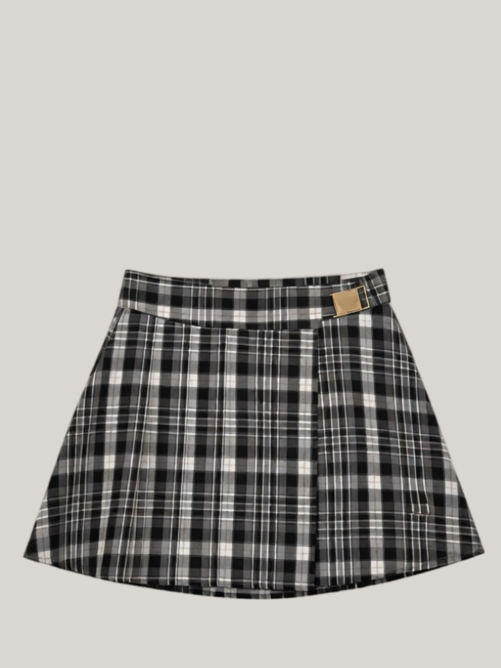 Forever 21 Black & White Plaid Skater Skirt with Buckle
